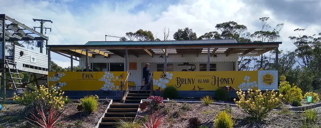 Bruny Island Honey shop sign and building on Bruny Island