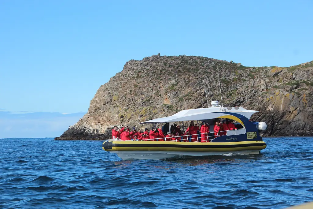 A Pennicott Bruny Island cruise boat beside The Friars rocks off South Bruny